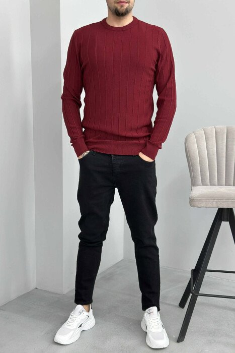 SIMPLE VERTICAL LINES MAN SWEATER BURGUNDY/VISHNJE - 1