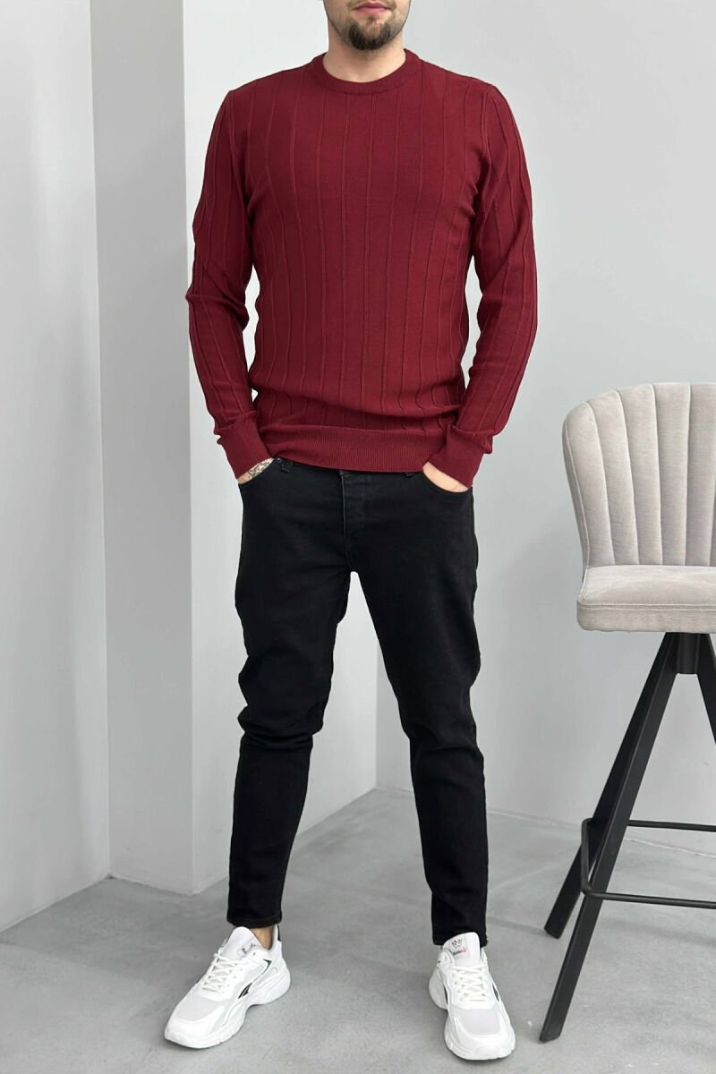 SIMPLE VERTICAL LINES MAN SWEATER BURGUNDY/VISHNJE - 1
