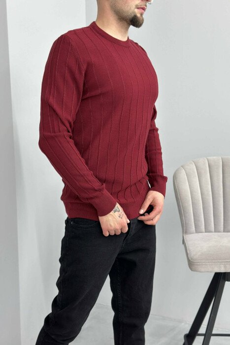 SIMPLE VERTICAL LINES MAN SWEATER BURGUNDY/VISHNJE - 2