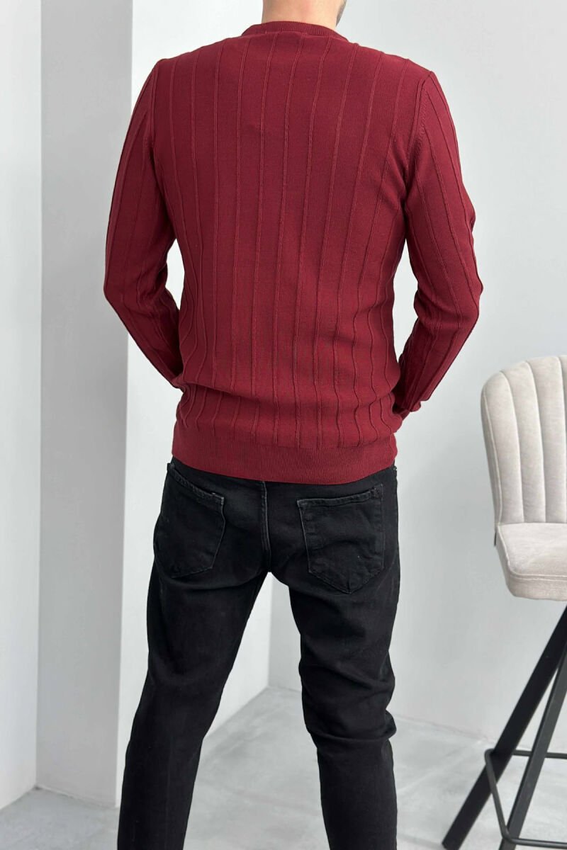 SIMPLE VERTICAL LINES MAN SWEATER BURGUNDY/VISHNJE - 3