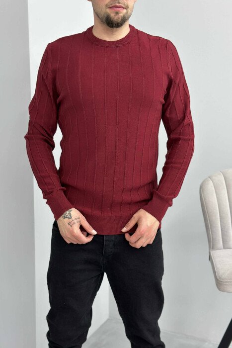 SIMPLE VERTICAL LINES MAN SWEATER BURGUNDY/VISHNJE - 4