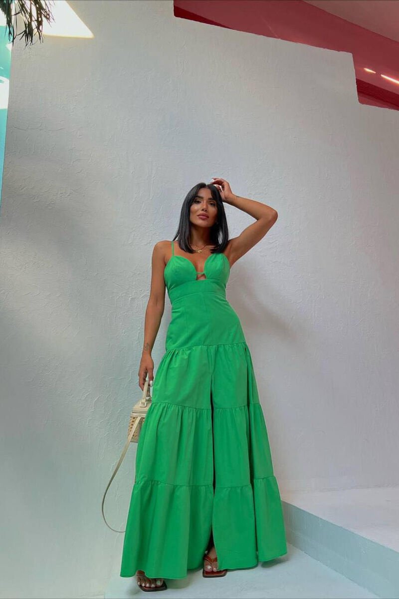 SIMPLE WAVY WOMAN DRESS GREEN/JESHILE - 1