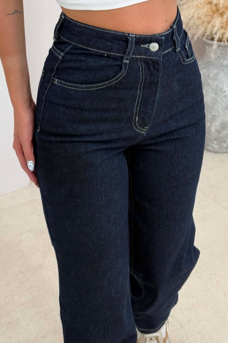 SIMPLE WIDE LEG WOMAN JEANS DARK BLUE/BEE - 4