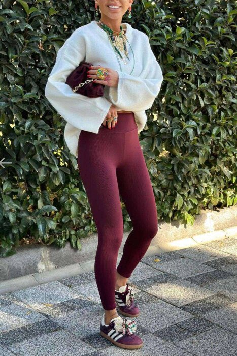 SIMPLE WOMAN LEGGINGS BURGUNDY/VISHNJE - KLAUDIO FASHION