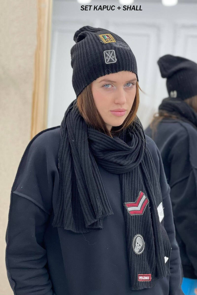 SIMPLE WOMAN SET(SCARF+HOOD) BLACK/ E ZEZE - 1