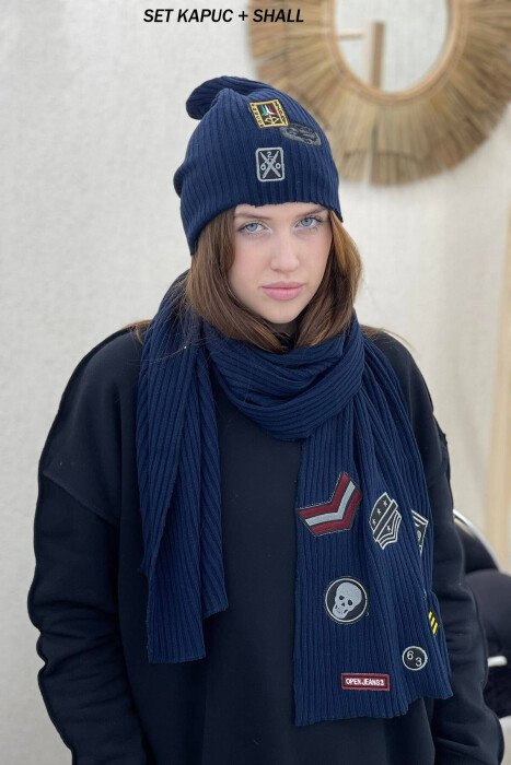 SIMPLE WOMAN SET(SCARF+HOOD) BLUE/BLU - KLAUDIO FASHION