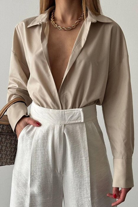 SIMPLE WOMAN SHIRT BEIGE/BEZHE - KLAUDIO FASHION