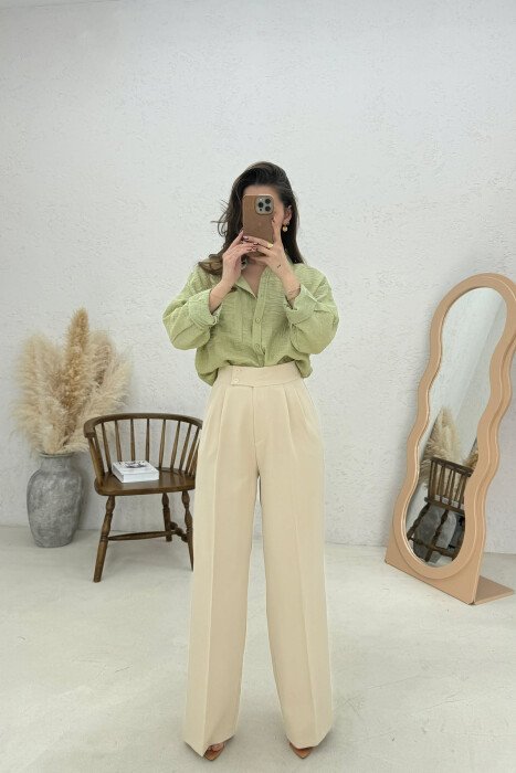 PANTALLONA TE THJESHTA PER FEMRA NE NGJYRE BEZHE - KLAUDIO FASHION
