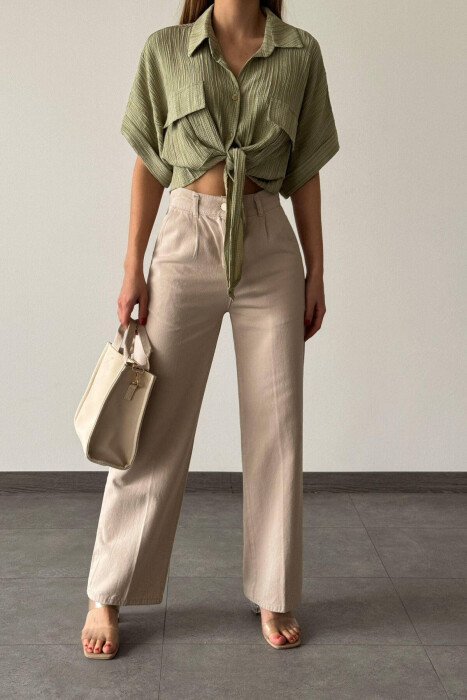 SIMPLE ONE COLOR WOMAN TROUSERS BEIGE/BEZHE - KLAUDIO FASHION