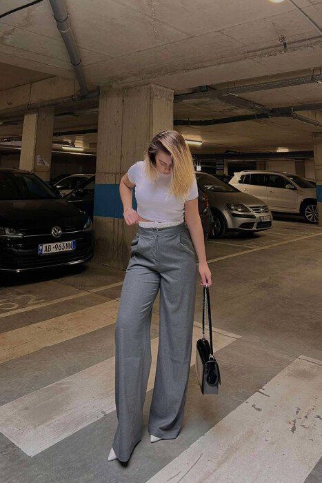SIMPLE TWO COLOR WOMAN TROUSERS DARK GREY/GEE - KLAUDIO FASHION