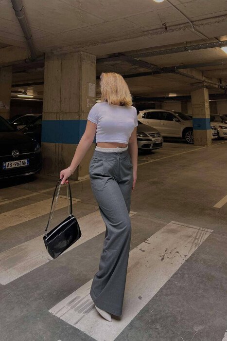 SIMPLE TWO COLOR WOMAN TROUSERS DARK GREY/GEE - 2