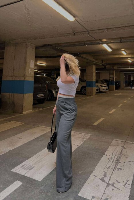 SIMPLE TWO COLOR WOMAN TROUSERS DARK GREY/GEE - 3
