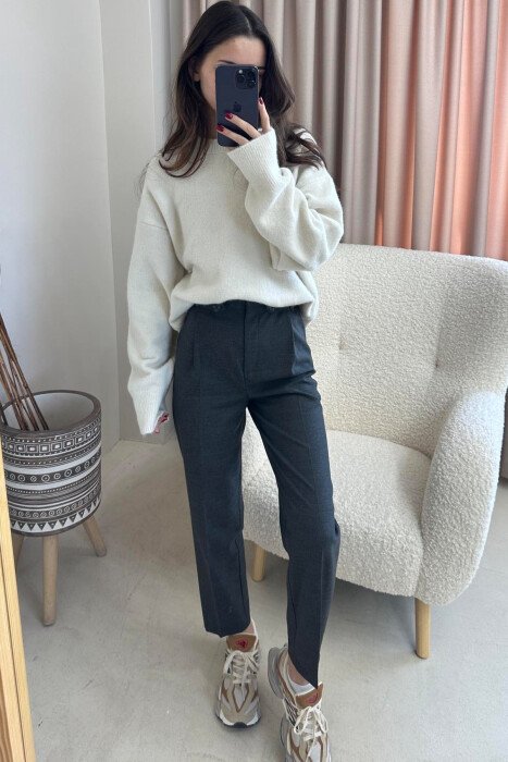 SIMPLE ONE COLOR WOMAN TROUSERS DARK GREY/GEE - 2