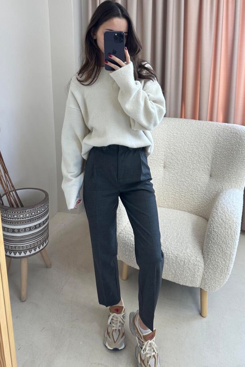 SIMPLE ONE COLOR WOMAN TROUSERS DARK GREY/GEE - 2