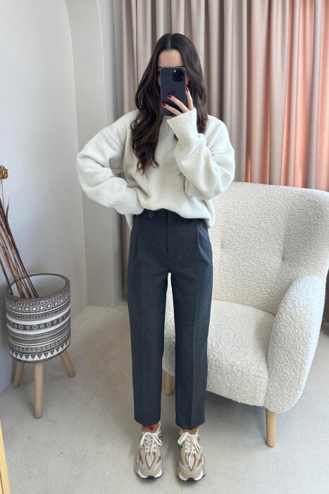 SIMPLE ONE COLOR WOMAN TROUSERS DARK GREY/GEE - 3