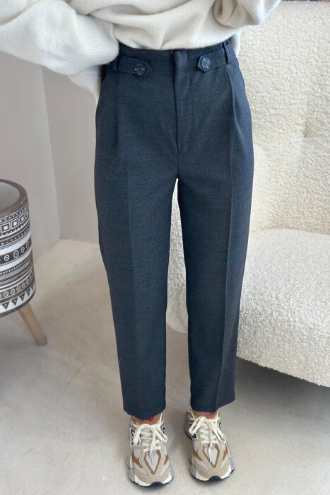 SIMPLE ONE COLOR WOMAN TROUSERS DARK GREY/GEE - 4