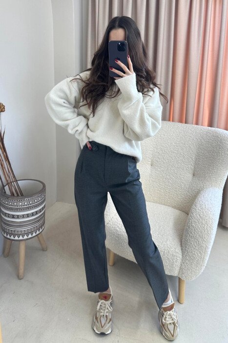 SIMPLE ONE COLOR WOMAN TROUSERS DARK GREY/GEE - 5