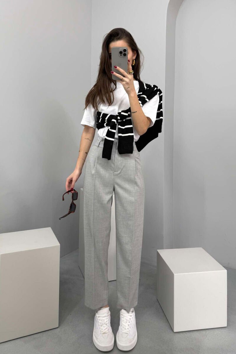 SIMPLE ONE COLOR WOMAN TROUSERS GREY/GRI - 1