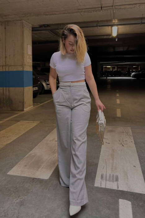SIMPLE TWO COLOR WOMAN TROUSERS LIGHT GREY/GZ - 2