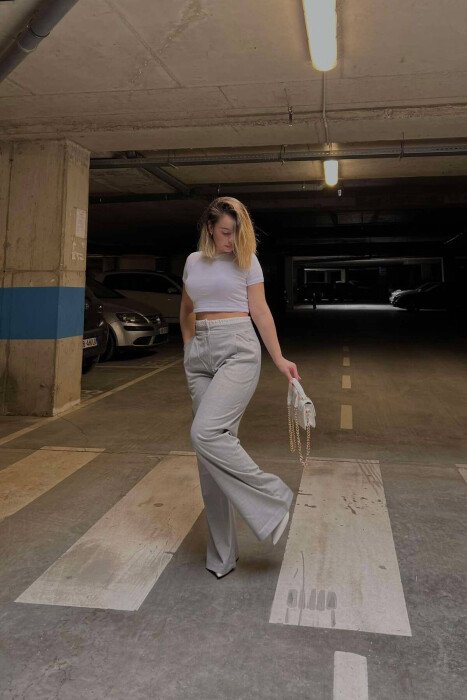 SIMPLE TWO COLOR WOMAN TROUSERS LIGHT GREY/GZ - 3