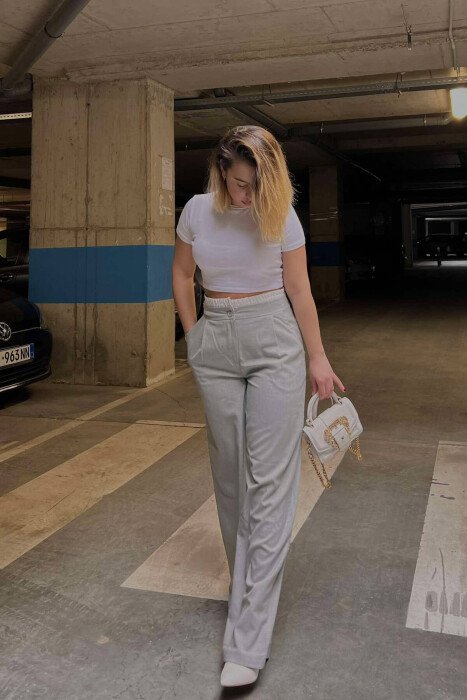 SIMPLE TWO COLOR WOMAN TROUSERS LIGHT GREY/GZ - 4