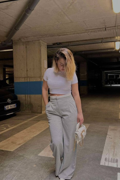 SIMPLE TWO COLOR WOMAN TROUSERS LIGHT GREY/GZ - 5