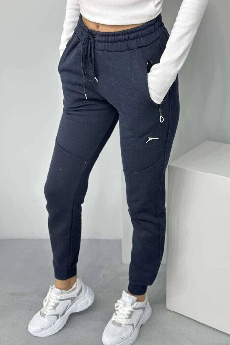 SIMPLE WOMEN FLUFFY SWEATPANTS DARK BLUE/BEE - 3