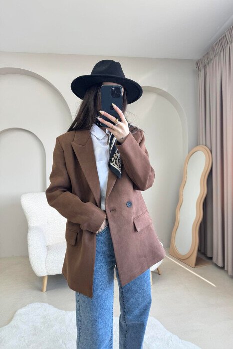 ONE COLOR SIMPLE WOMEN JACKET BROWN/KAFE - 2