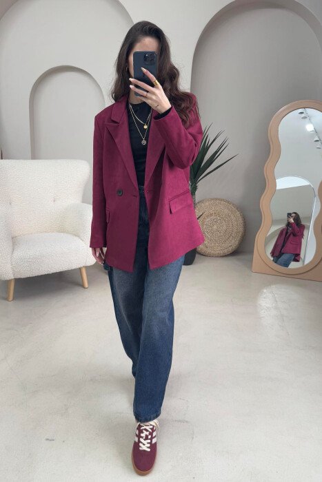 ONE COLOR SIMPLE WOMEN JACKET BURGUNDY/VISHNJE - 4