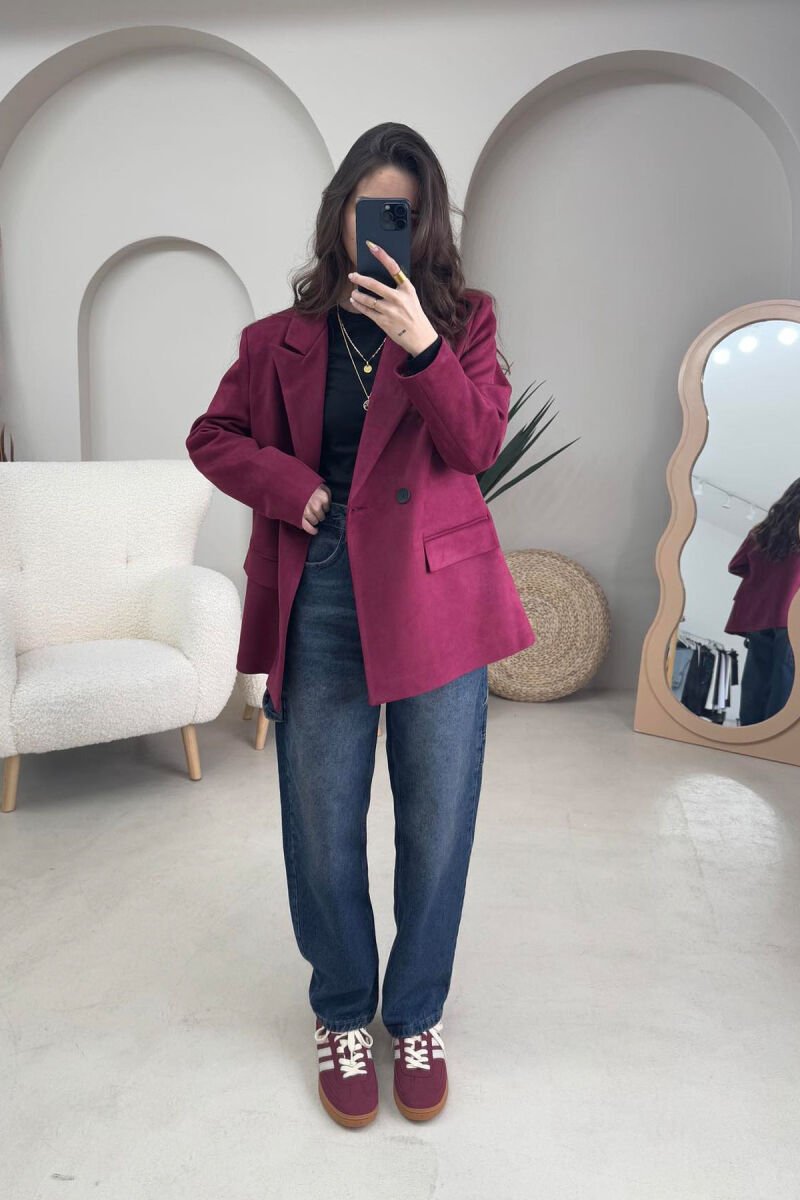 ONE COLOR SIMPLE WOMEN JACKET BURGUNDY/VISHNJE - 5