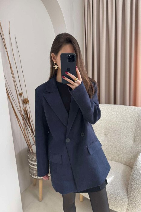 ONE COLOR SIMPLE WOMEN JACKET DARK BLUE/BEE - KLAUDIO FASHION
