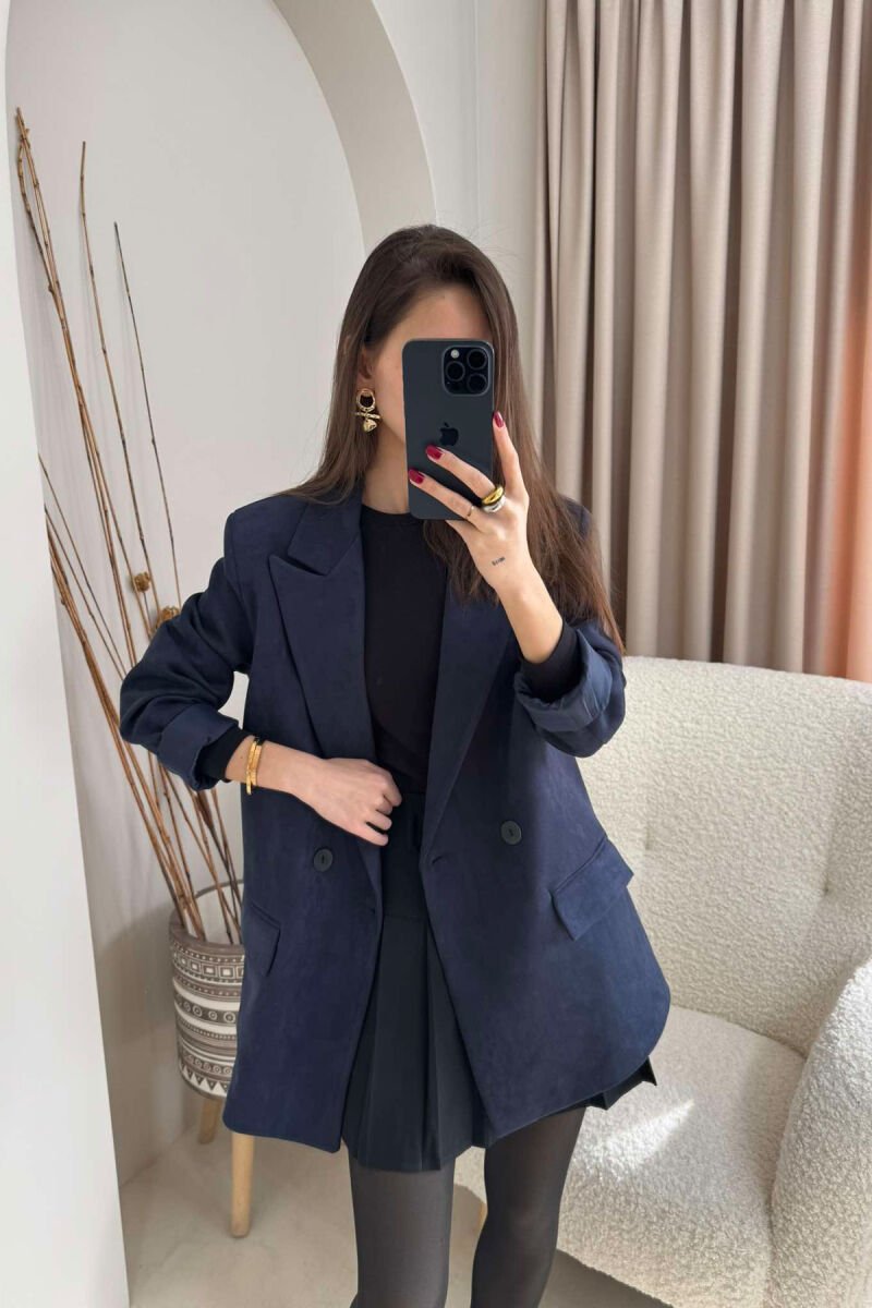 ONE COLOR SIMPLE WOMEN JACKET DARK BLUE/BEE - 2