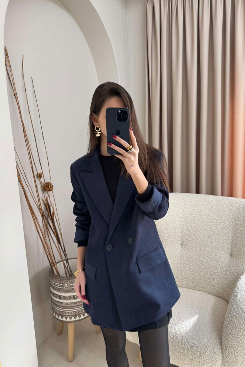 ONE COLOR SIMPLE WOMEN JACKET DARK BLUE/BEE - 3
