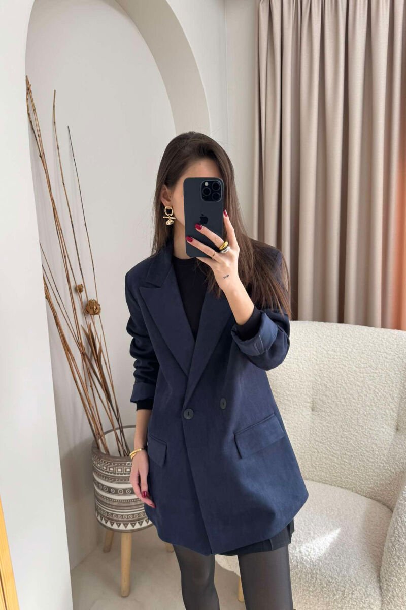 ONE COLOR SIMPLE WOMEN JACKET DARK BLUE/BEE - 4