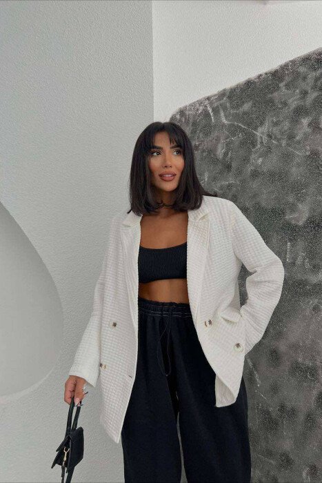 ONE COLOR SIMPLE WOMEN JACKET WHITE-E BARDHE - KLAUDIO FASHION