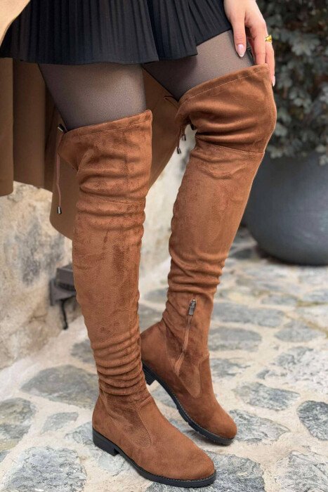 SIMPLE WOMEN KNEE HIGH BOOTS BROWN/KAFE - KLAUDIO FASHION