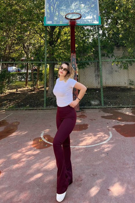 SIMPLE WOMAN LEGGINGS BURGUNDY/VISHNJE - KLAUDIO FASHION