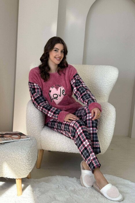 SIMPLE WOMEN PLAID PYJAMAS POWDER/PUDER - KLAUDIO FASHION