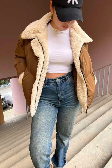SIMPLE WOMEN PUFFER JACKET BROWN/KAFE - 4
