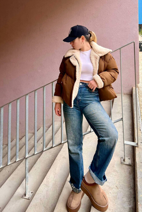 SIMPLE WOMEN PUFFER JACKET BROWN/KAFE - 7