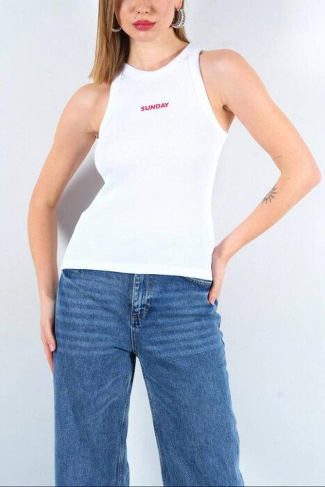 SIMPLE WOMEN TANK TOP WHITE-E BARDHE - KLAUDIO FASHION