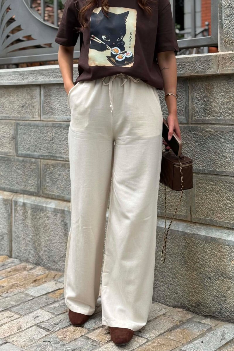 SIMPLE ONE COLOR WOMEN TROUSERS CREAM/KREM - 2