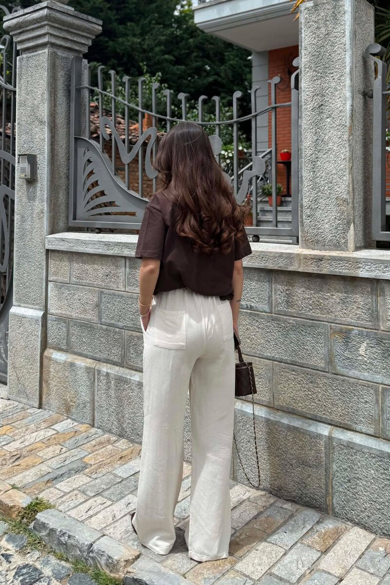 SIMPLE ONE COLOR WOMEN TROUSERS CREAM/KREM - 3