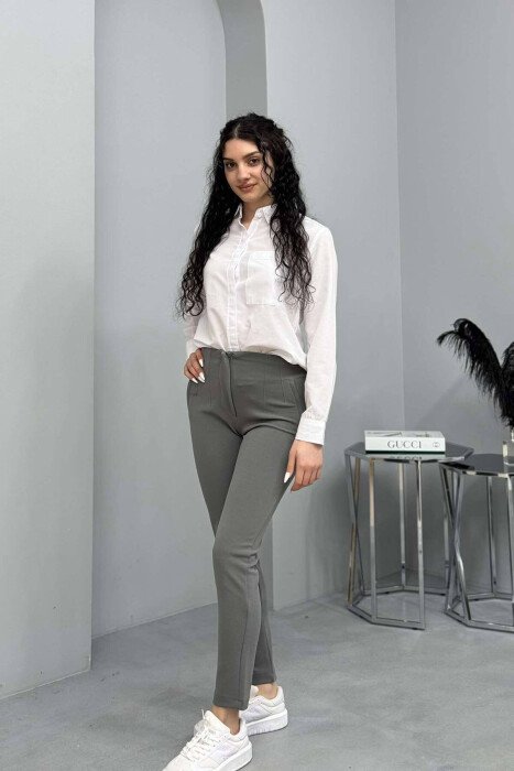 ONE COLOR SIMPLE WOMEN TROUSERS GREY/GRI - 1