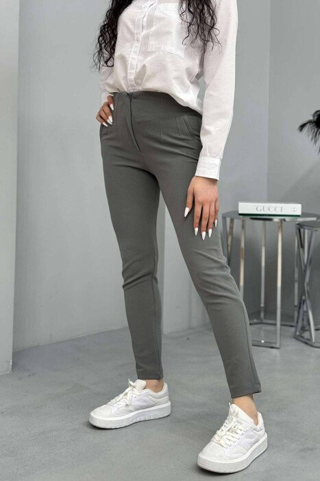 ONE COLOR SIMPLE WOMEN TROUSERS GREY/GRI - 4