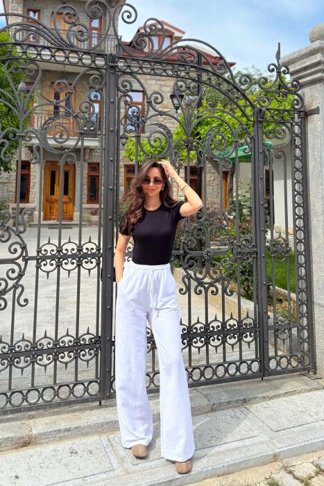 SIMPLE ONE COLOR WOMEN TROUSERS WHITE-E BARDHE - KLAUDIO FASHION
