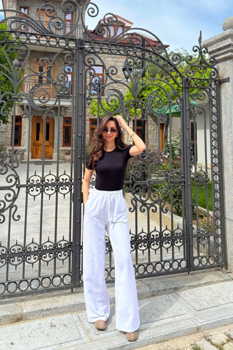 SIMPLE ONE COLOR WOMEN TROUSERS WHITE-E BARDHE - 1