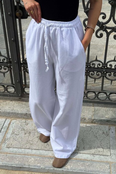 SIMPLE ONE COLOR WOMEN TROUSERS WHITE-E BARDHE - 4