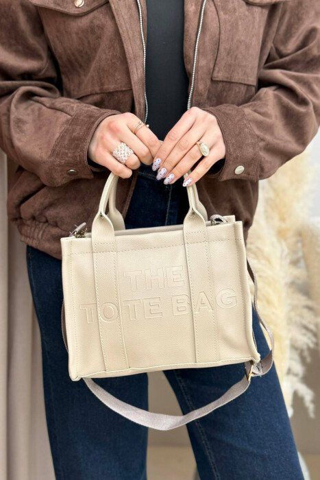 SIMPLE WRITTINGS LEATHER WOMEN BAG BEIGE/BEZHE - KLAUDIO FASHION