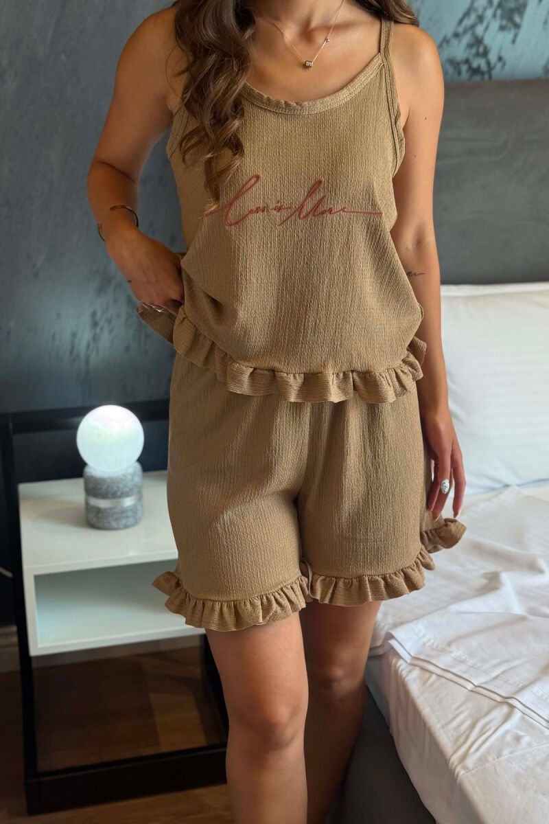 SIMPLE WRITTINGS TANK+SHORTS WOMEN PYJAMA BEIGE/BEZHE - 7